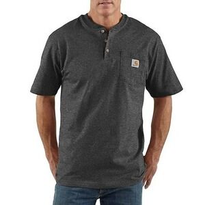 Carhartt Henley T-Shirt Loose Fit Pocket Grey Large